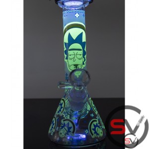 RICK AND MORTY STONED OUT GLASS BEAKER With ICE CATCHER 8inch (GLOW IN DARK)